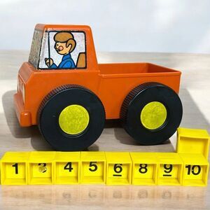 VTG Tupperware Tupper Toys Pick Em Up Truck Orange w/9 Number Cubes 70s Toy Car